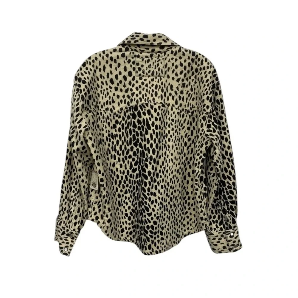 Free People🤑Calico Boho🖤Flannel Shirt Oversized Snow Leopard XS Fit‎ (m) $148
